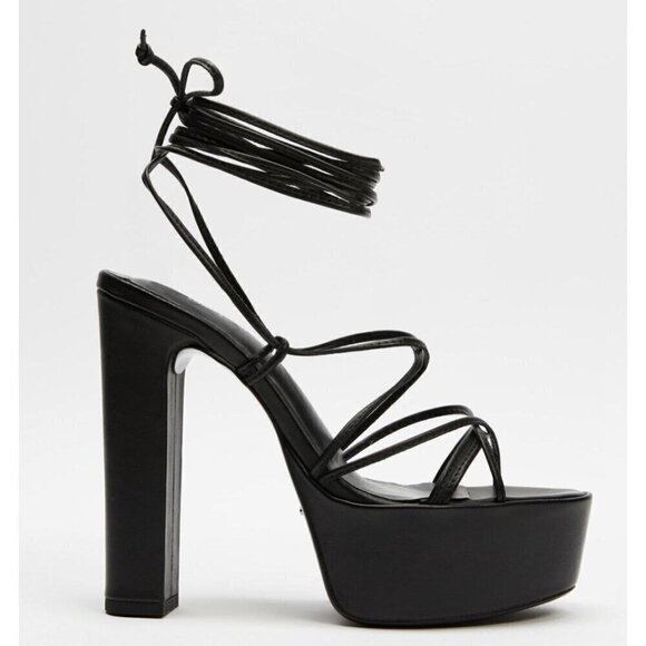 Tony Bianco Shoes - Tony Bianco Jemma Strapy Ankle Tie Heels Black Leather Size 8.5